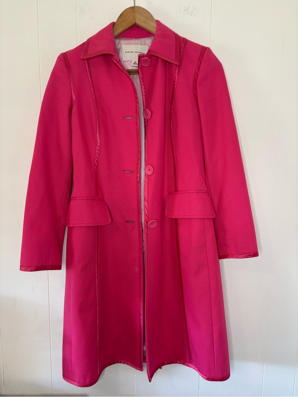 VTG Banana Republic Hot Pink Long Trench Coat, 2000s, Button Down, Cotton, XS - Picture 3 of 15